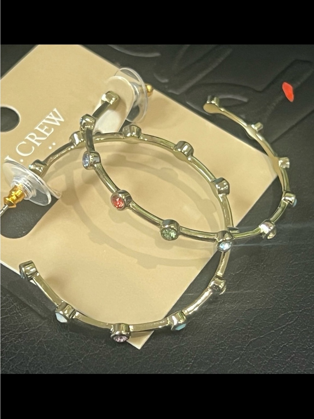 Antique gold plated multi color J crew hoop earrings NWT 516